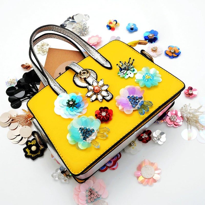 TATEELY 0.78"/2cm 3D Sequin Bead Flowers Patches Handmade Embroidery Sewing Beads Applique for Hair Clip Bags Brooch Wedding Dress Shoes Garment DIY Craft 50 Pcs/Set (Black) - Image 4